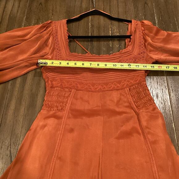 Free People Farrow Boho Romper Playsuit Viscose Terra Orange Long Sleeve US 2 - Picture 7 of 11